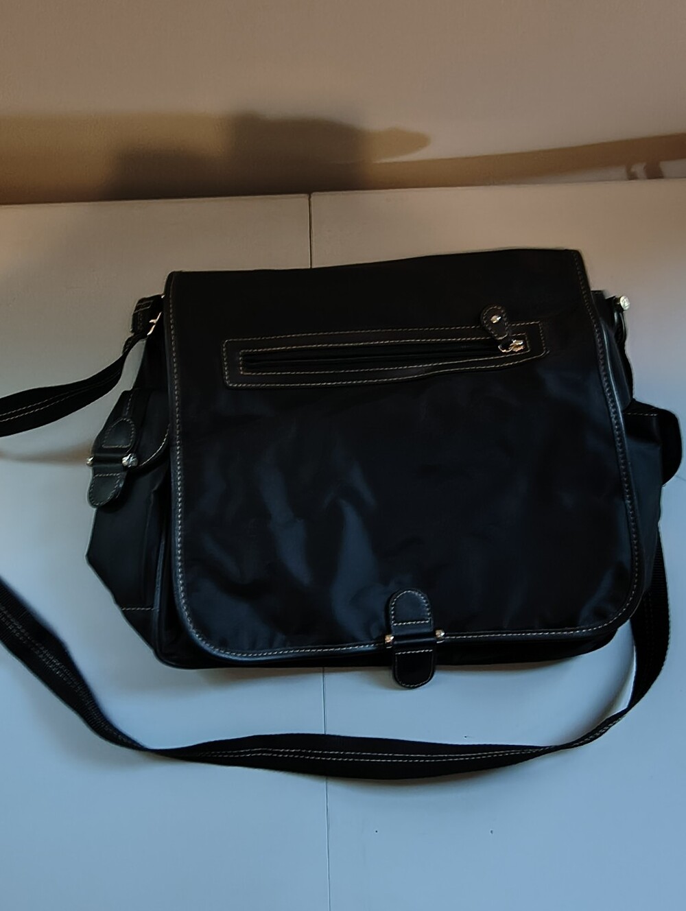Liz Claiborne Black Nylon Messenger Bag with Contrast Stitching